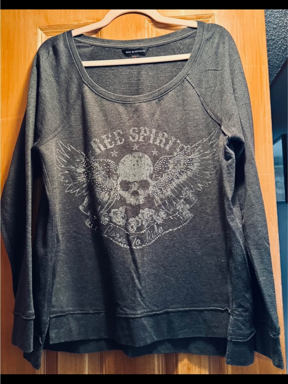 Rock & Republic Charcoal Scoop Neck 'Free Spirit' Graphic Sweater